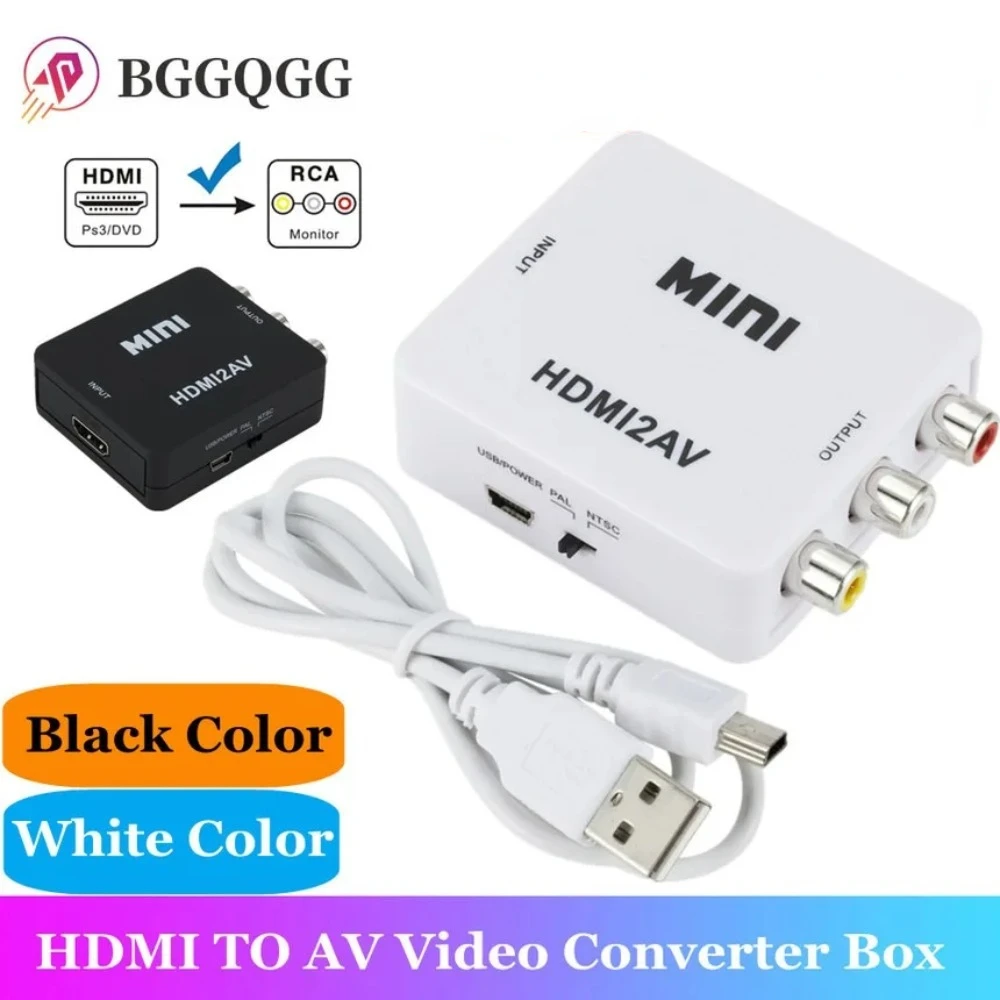 

BGGQGG HDMI-compatible TO AV Scaler Adapter HD Video Composite Converter Box HD To RCA AV/CVSB L/R Video 1080P Support NTSC PAL