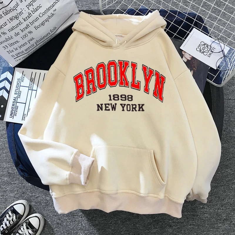 Boston Brooklyn Letter Print Hoodie Women Fashion Coat Oversized New York Hoodies Sweatshirt Female Men Sweats Brooklyn Clothes