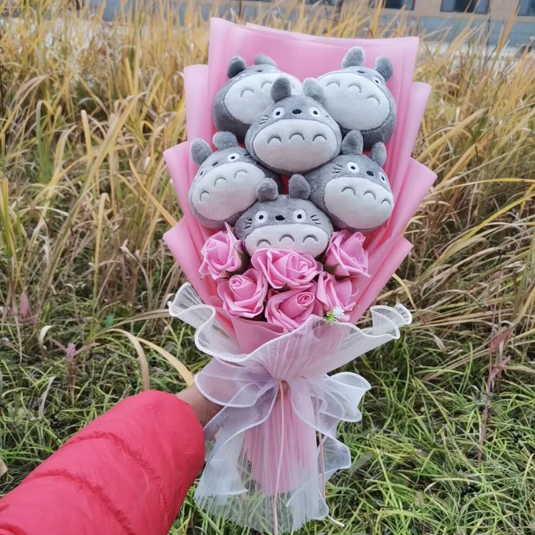 Ramo de peluche de Totoro, figura de Anime japonés, muñeca de peluche, juguete de Totoro, personaje de película, regalo de cumpleaños para niños del Día de San Valentín