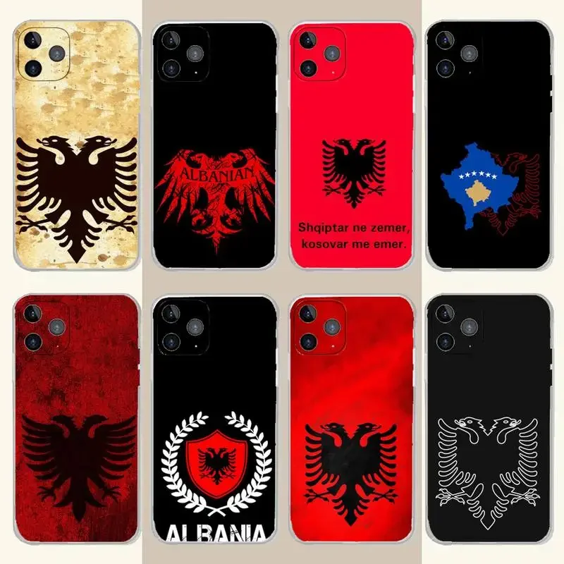 A-Albania Flag Eagle Phone Case For iPhone 15,14,13,12,11 Plus,Pro,Max,XR,XS,X,7,8 Plus,SE,Mini Transparent Silicone Soft