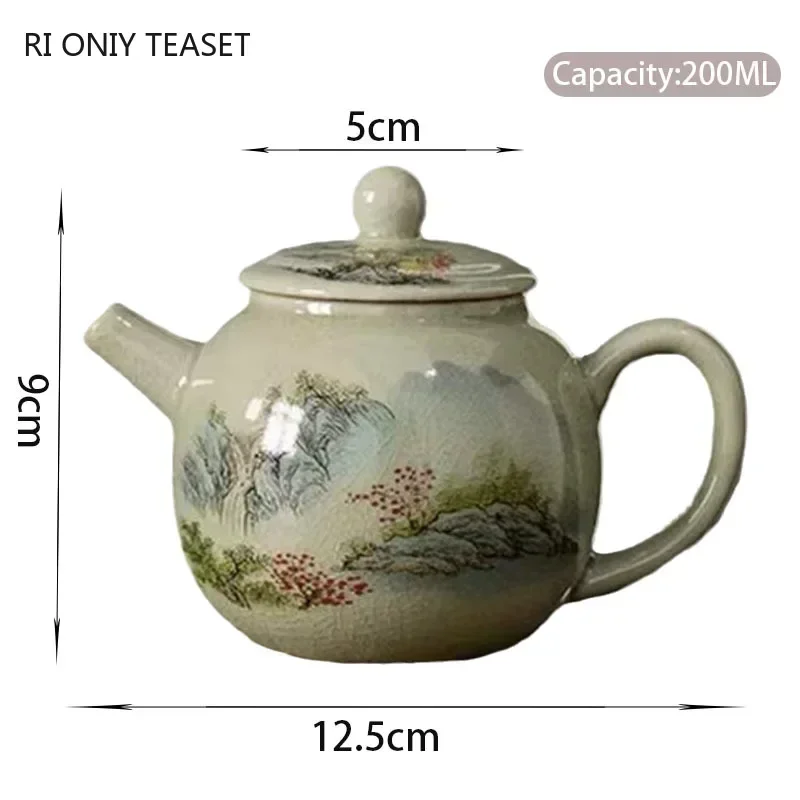 200ml Chinese Traditional Ceramic Teapots Handmade Flower Pattern Kettle Travel Portable Ball Hole Filter Tea Pot Home Tea Set