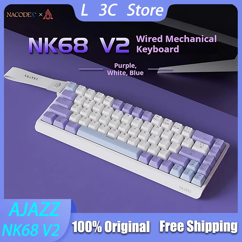 

Механическая игровая клавиатура AJAZZ NACODEX NK68 V2 с проводным подключением, возможностью горячей замены переключателей, RGB-подсветкой, красными переключателями, для киберспорта и офиса