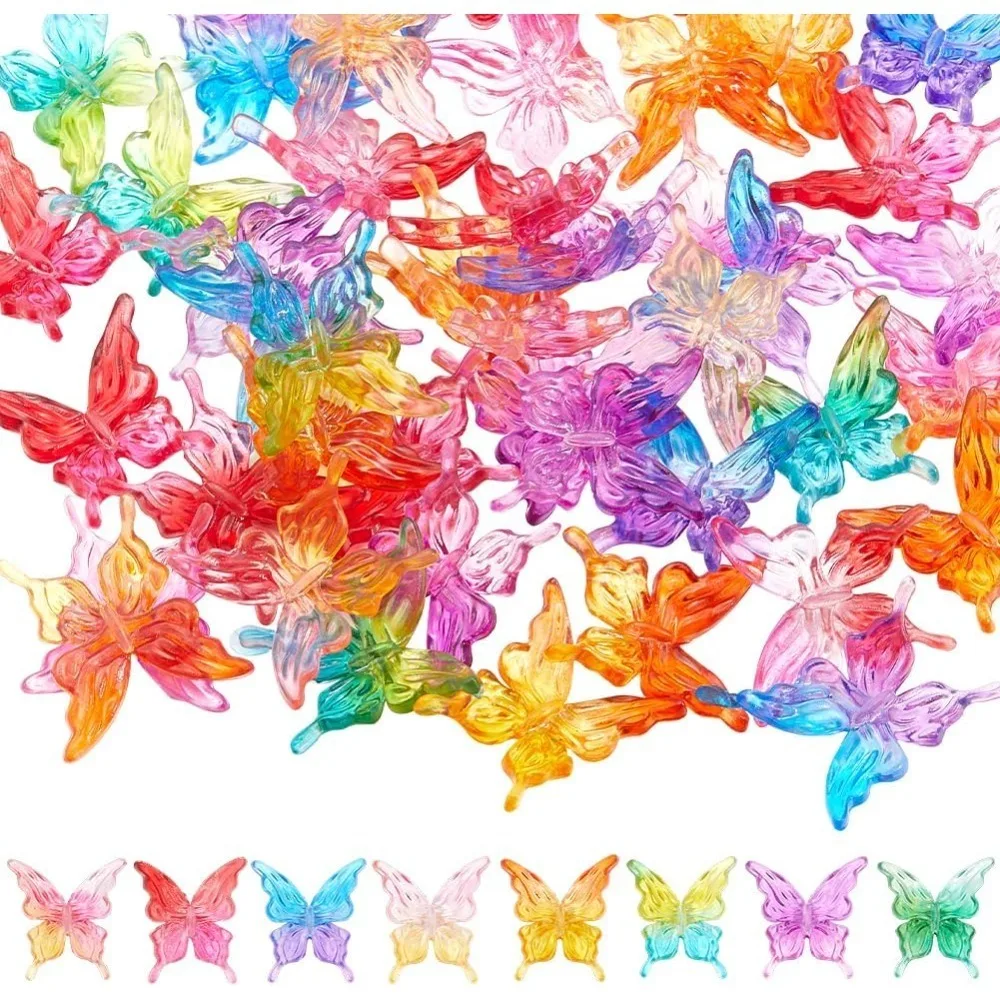 

1 Box 60Pcs Acrylic Butterfly Beads Butterflies Beads Bulk Cute Colorful Transparent Spring Insect Holiday Bead for Jewelry