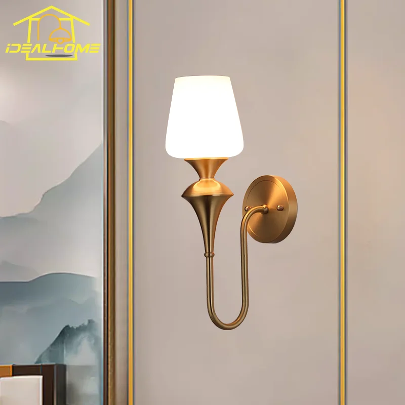 

American Luxury Minimalist Copper Glass Wall Lamp LED E27 Black/Gold Lustre Wall Sconces Living Room Bedroom Bedside Background