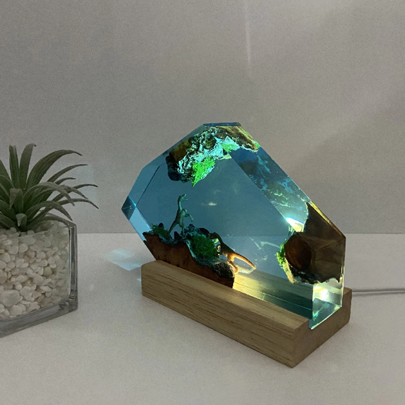 الجوراسي ديناصور الراتنج مصباح الإبداعية الفنية الجميلة ضوء الليل الحرفية الابتدائية الغابات المناظر الطبيعية الديكور USB الجدول مصباح