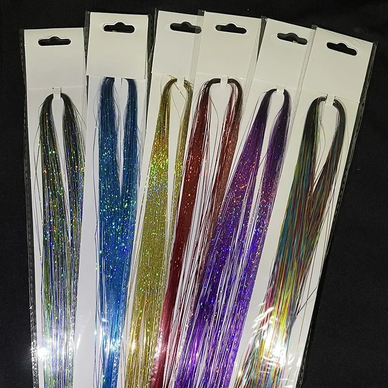 Shiny Sparkle Hair Tinsel Thin Colorful Rainbow Silk Hair Extensions Dazzles Women Hippie for Braiding Headdress