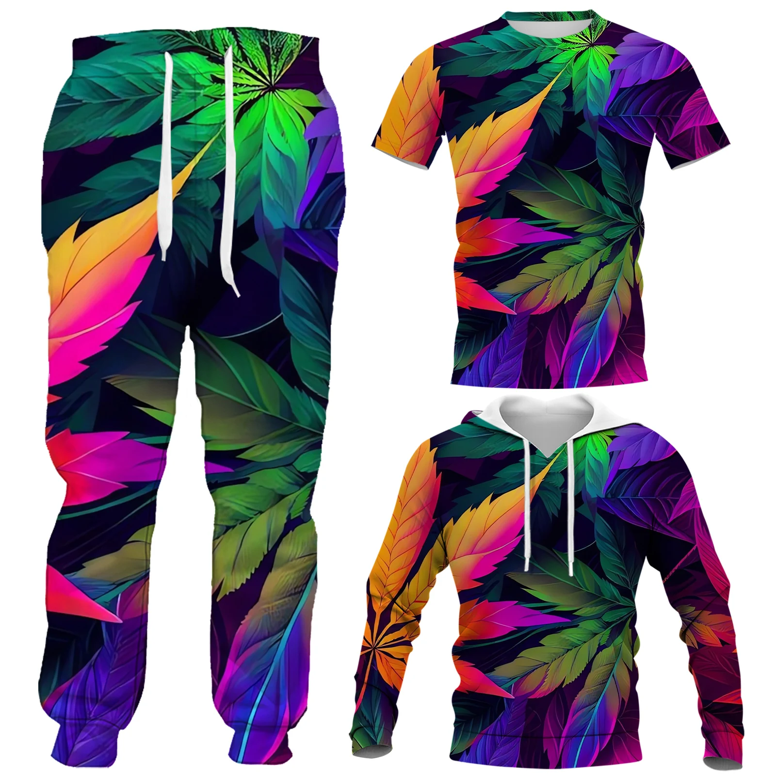 HX Fashion Mens Clothing Sets Leaves Weeds 3D Printed Vest T-shirts Shorts Sweatshirts Hoodies Pants Women Clothing Dropshipping