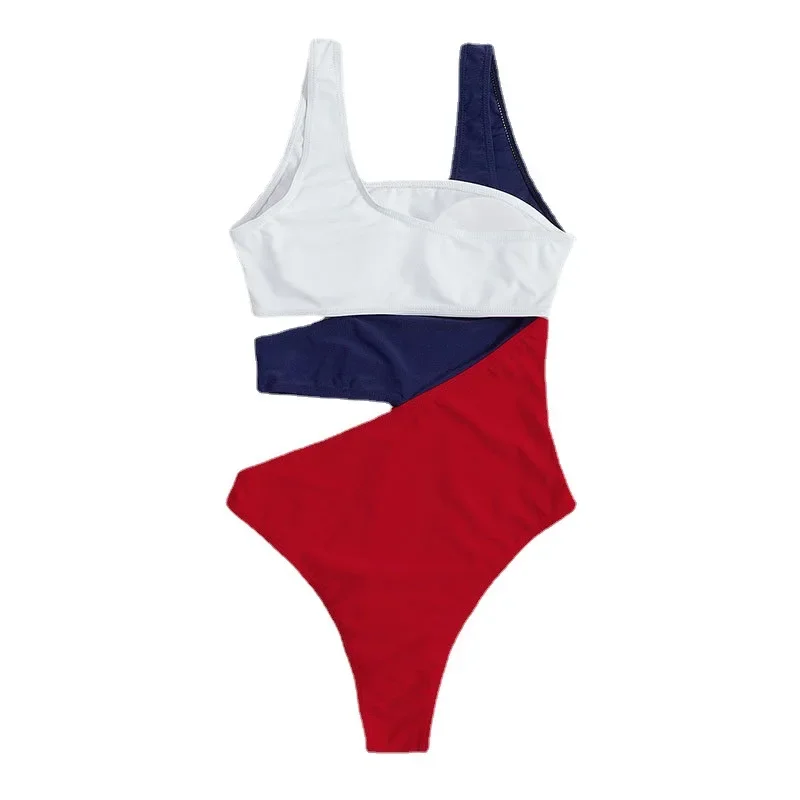 Custom LOGO new sexy contrast one-piece swimsuit female ins wind conservative bikini