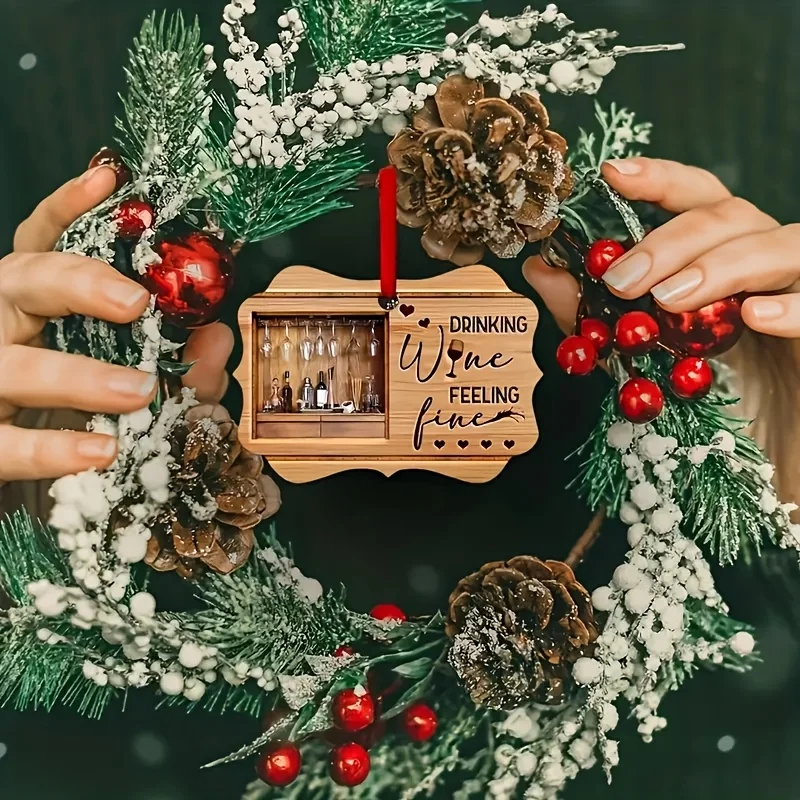 

1pcs Christmas Hanging Decoration Elegant Acrylic Wine Glass Holder Pendant Battery Free Christmas Tree Holiday Gift Ornament