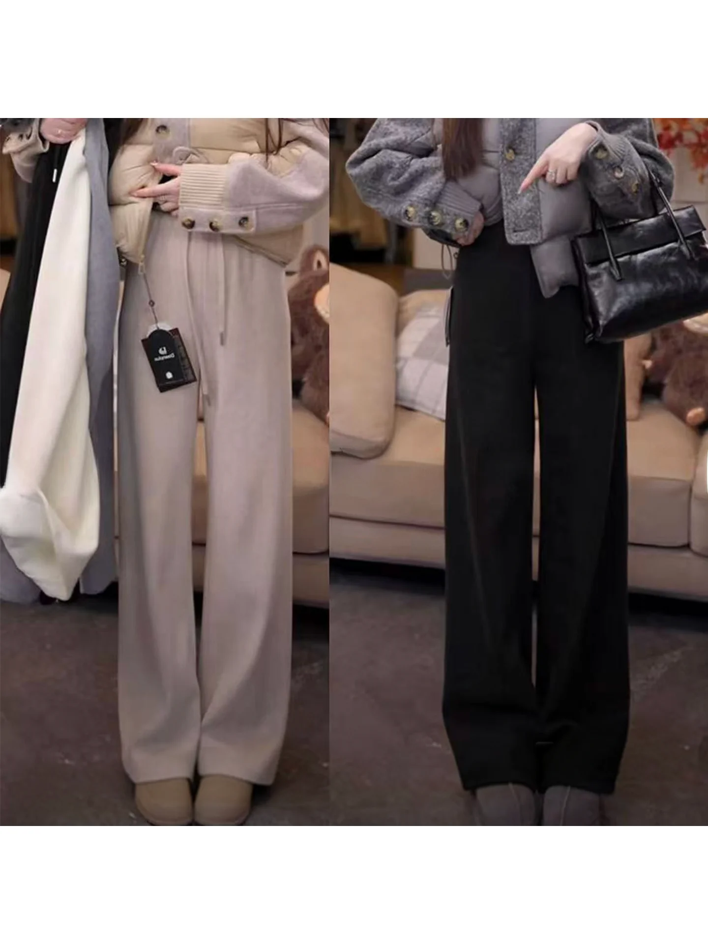 

Женские вязаные брюки Thiened Fce прямого кроя с завязками на талии, повседневные, с высокой талией, теплые, зимние, модные