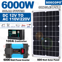 SOECOPO 6000W Solar System Kit with 300W Solar Panel DC 12V To AC 110V/220V Inverter Generation 100A Controller for Camping