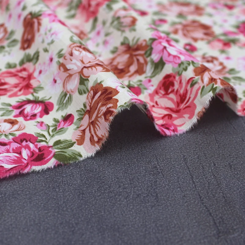 Cotton Poplin Printed Fabric Pastoral Style Large Floral Clothing Thin Breathable Sewing Accessories