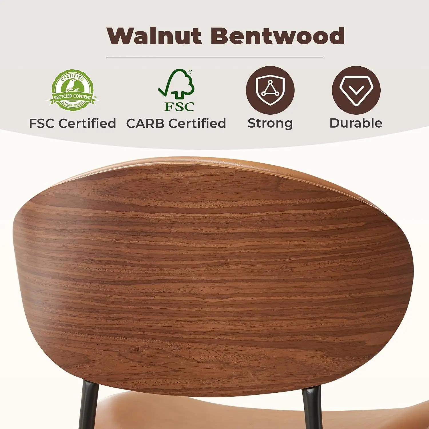 Mid-Century Modern Dining Chairs Set of 6, PU Leather Upholstered Dining Room Chairs with Walnut Grain Back,, Customized view 5