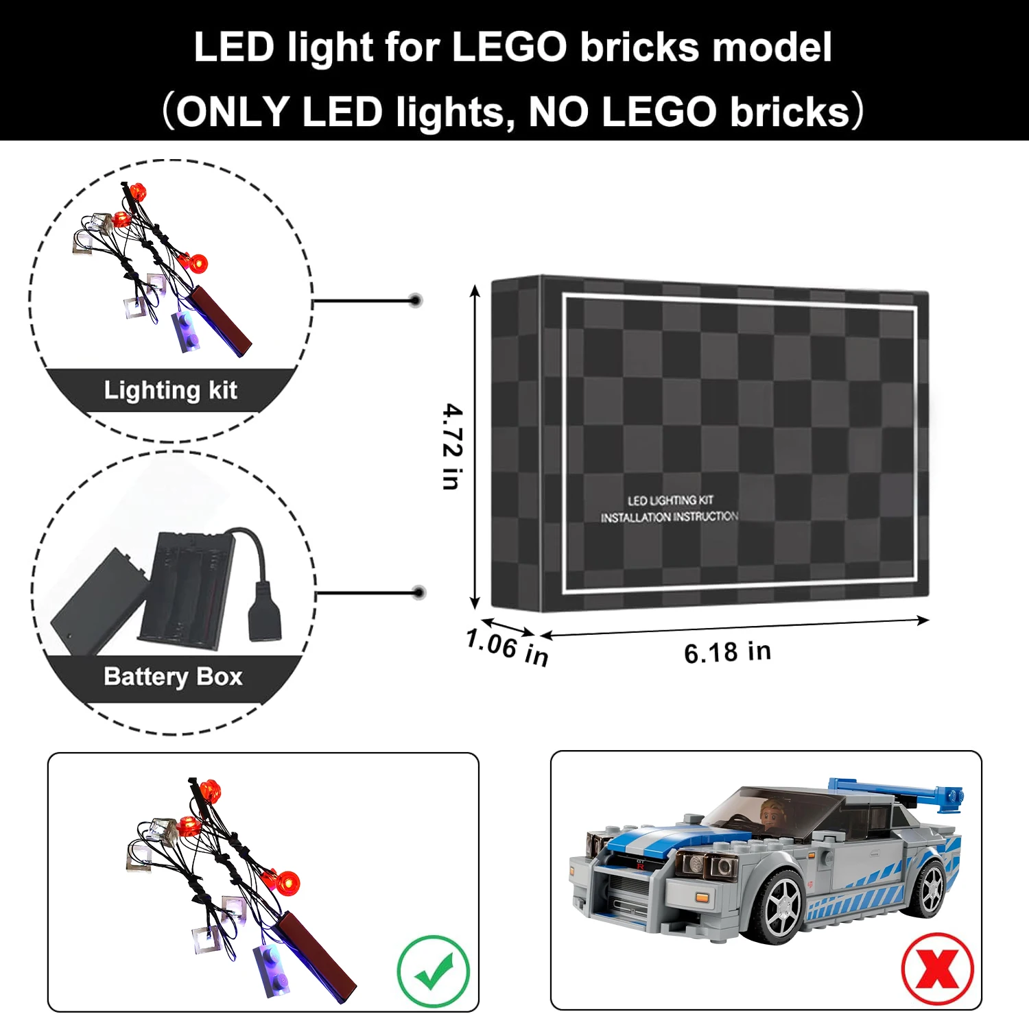 Hprosper LED-Licht für 76917 Geschwindigkeit 2 schnell 2 wütende Nissan Skyline GT-R (R34) dekorative Lampe (ohne Lego-Baustein)