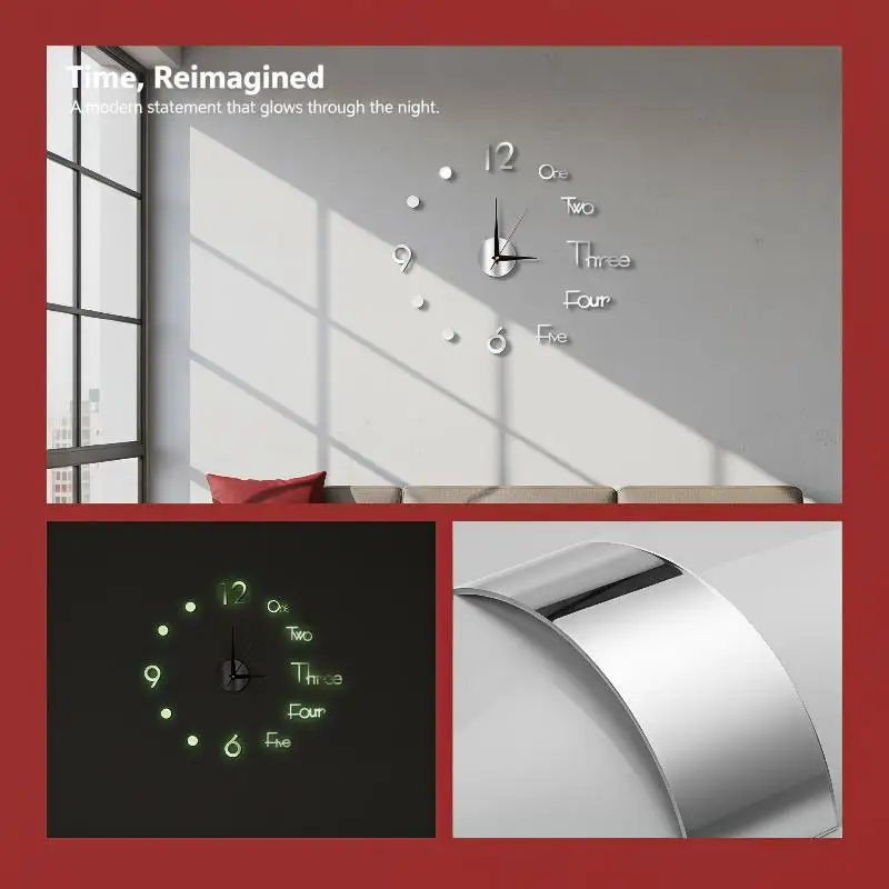 New Luminous DIY Wall Clock Glow In The Dark Silent Non Ticking Perfect For Home Office Wall Decor