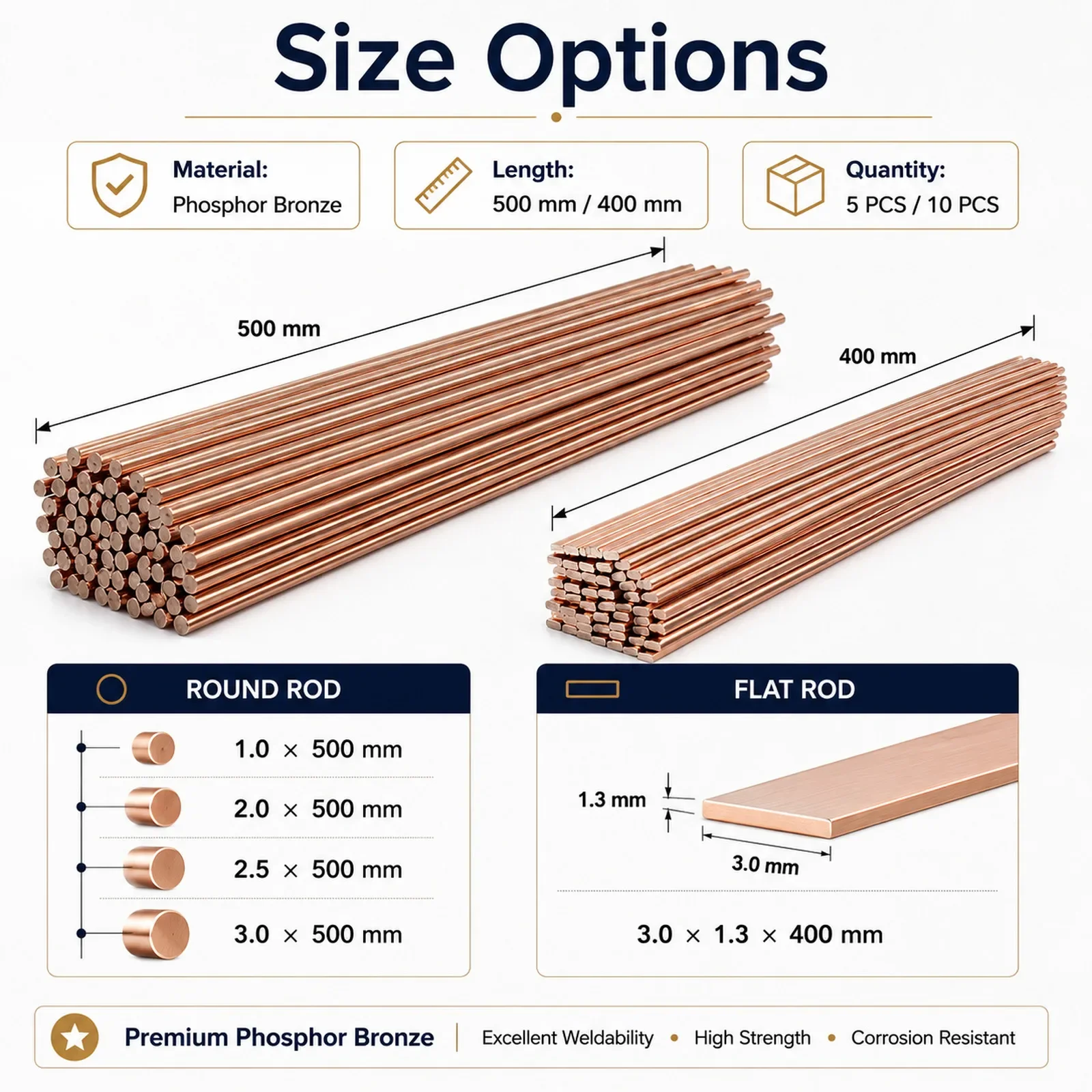 1.0-3.0mm Phosphorus Copper Welding Rod, Bronze Brass Welding Electrode Wire, No Flux Soldering Rod Without Solder Powder