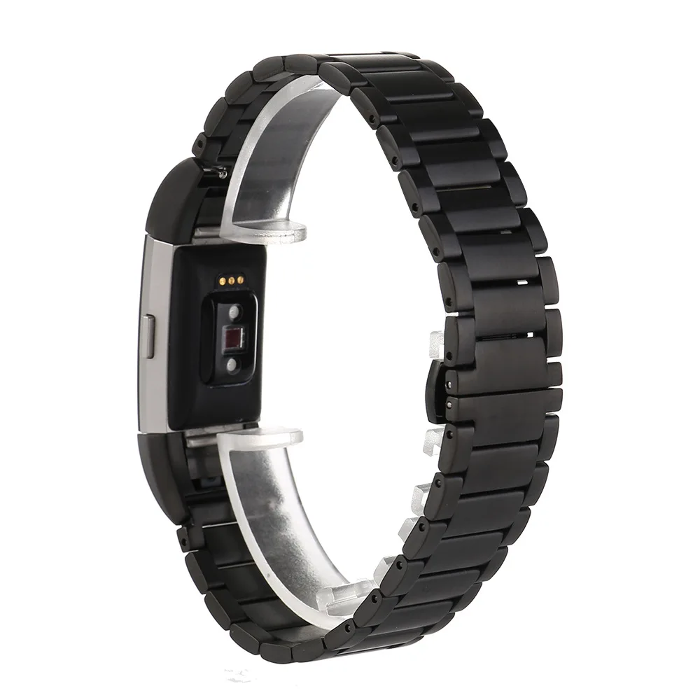 سوار معصم من الفولاذ المقاوم للصدأ 316L لإغلاق الفراشة لـ Fitbit Charge 2 - أسود