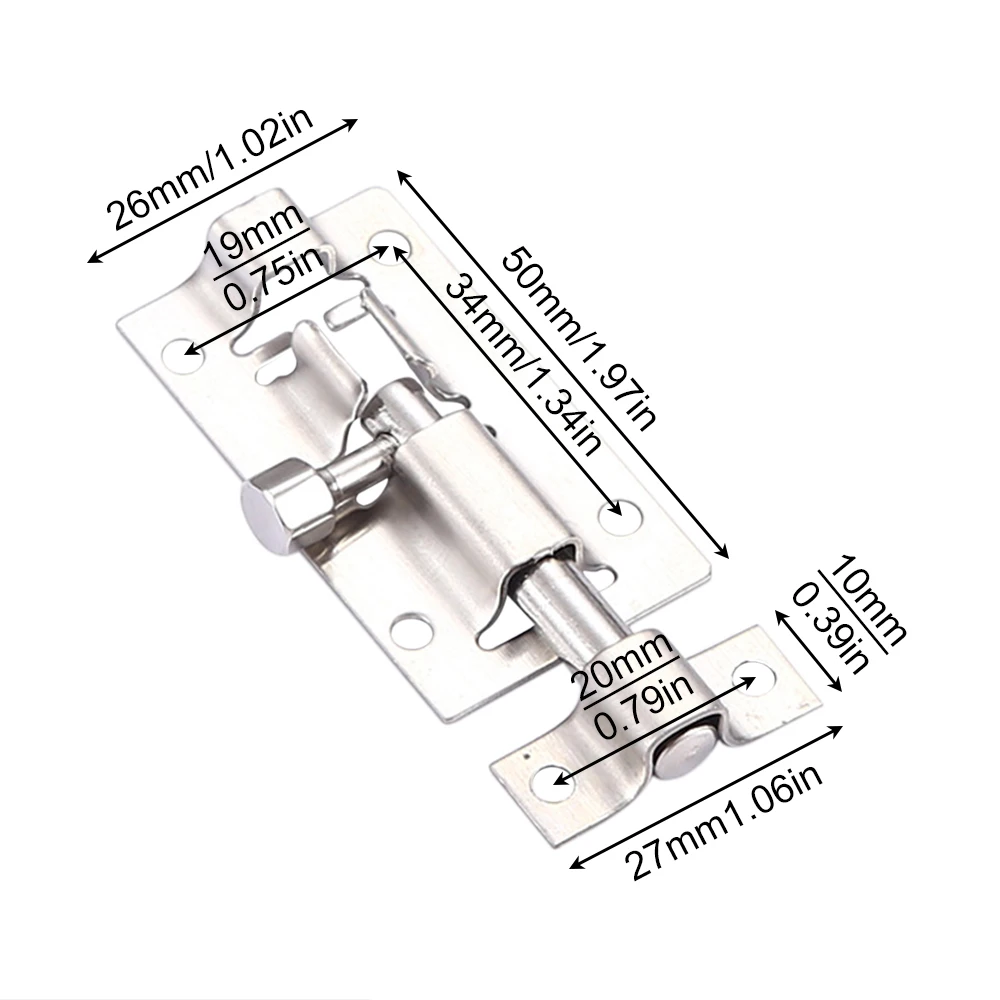 1.5 / 2 / 3 Inch Door Gate Safety Lock Stainless Steel Thickened Security Bolts Home Hardware Windows Latch with Screws