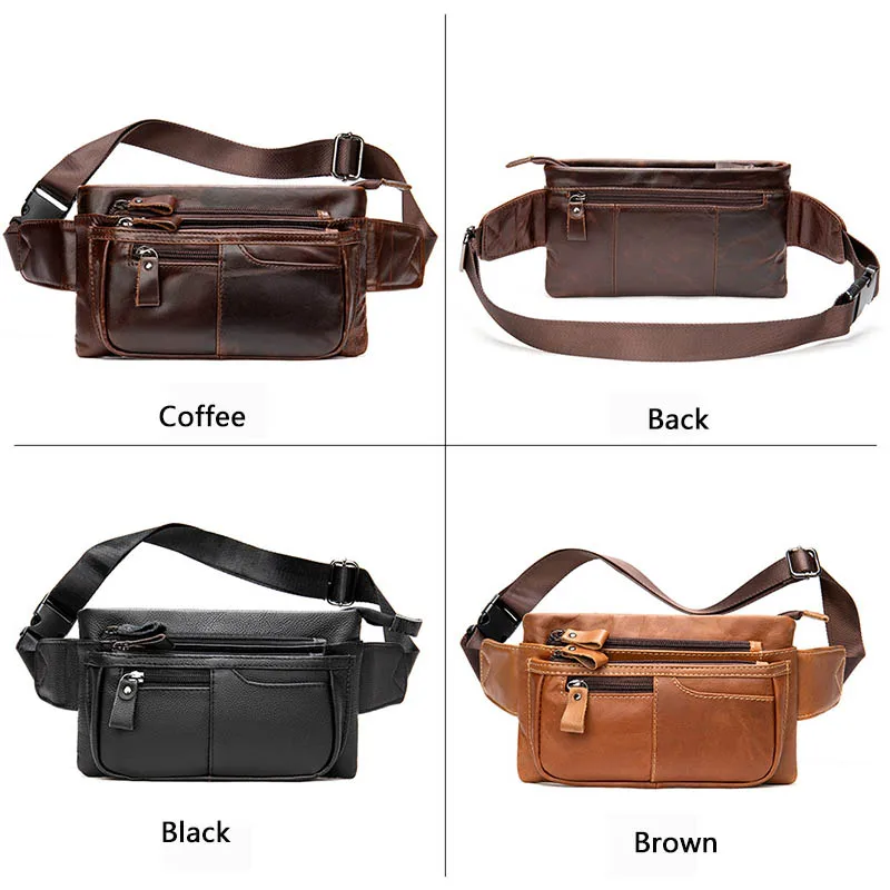 2 Use Crazy Horse Leather Men\'s Waist Bag Fanny Chest Pack Cowhide Belt Bag Male Small Travel Waist Bag For Phone Pouch