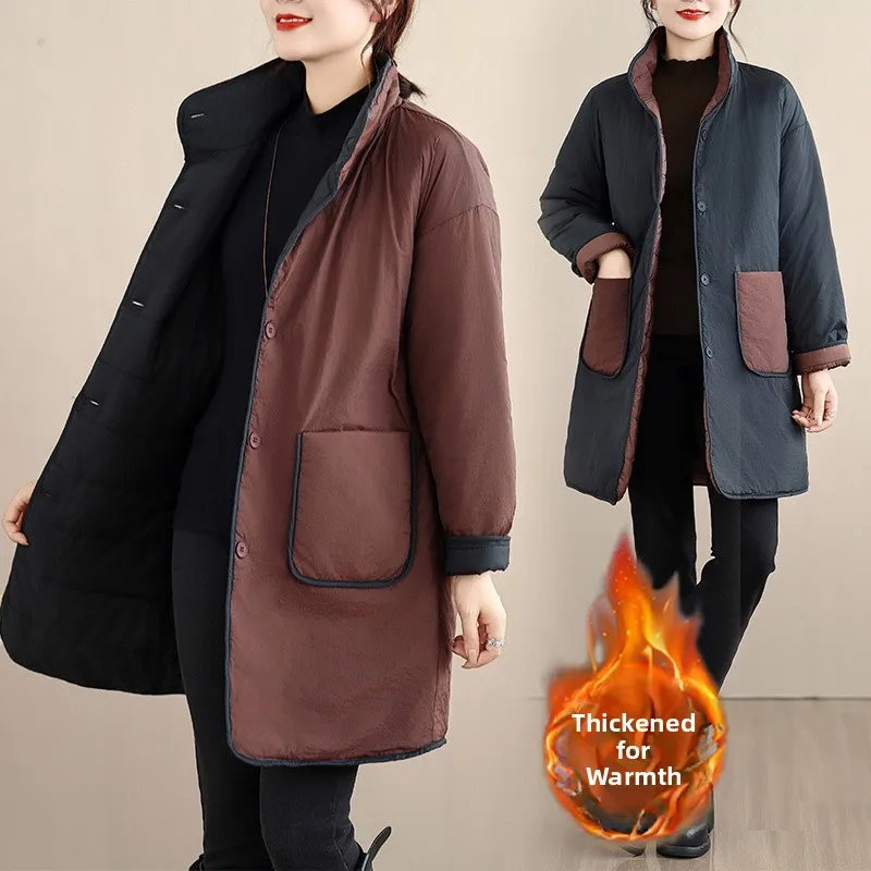 

Women's Mid-Length Thiened Cotton Jaet Winter Warm Outerwear Loose Fit Slimming Age-Defng Korean Sle plus Size
