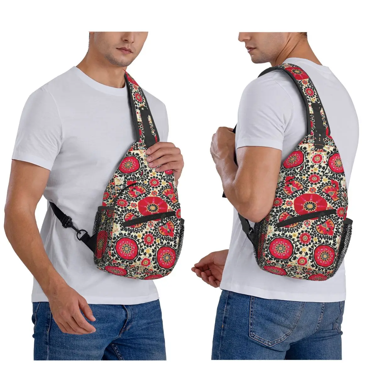 

Shakhrisyabz Suzani Uzbek Embroidery Print Chest Bag Men Sling Crossbody Backpack Chest Bag Traveling Daypack Shoulder Bag