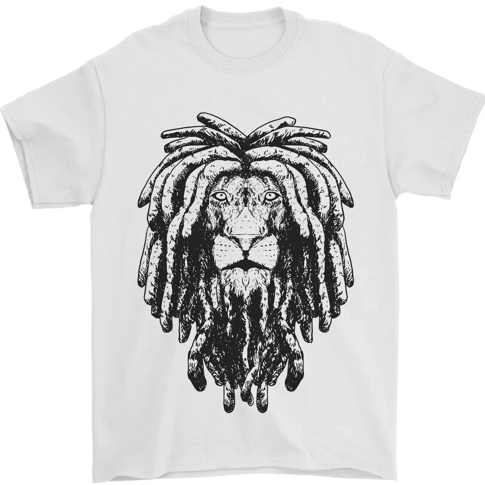 Ein Rasta-Löwe mit Dreadlocks, jamaikanisches Reggae-T-Shirt für Herren, 100 % Baumwolle, Vintage-Waschung, stilvolles Oberteil für den Alltag, Grafikdruck.