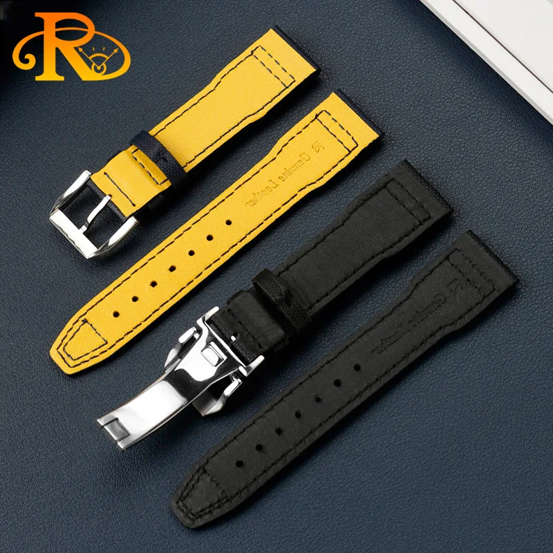 For IWC Mark Nylon +cowhide leather watch strap Pilot Prince Bertolo Portugal Folding buckle watchband 20 21mm Men\'s bracelet