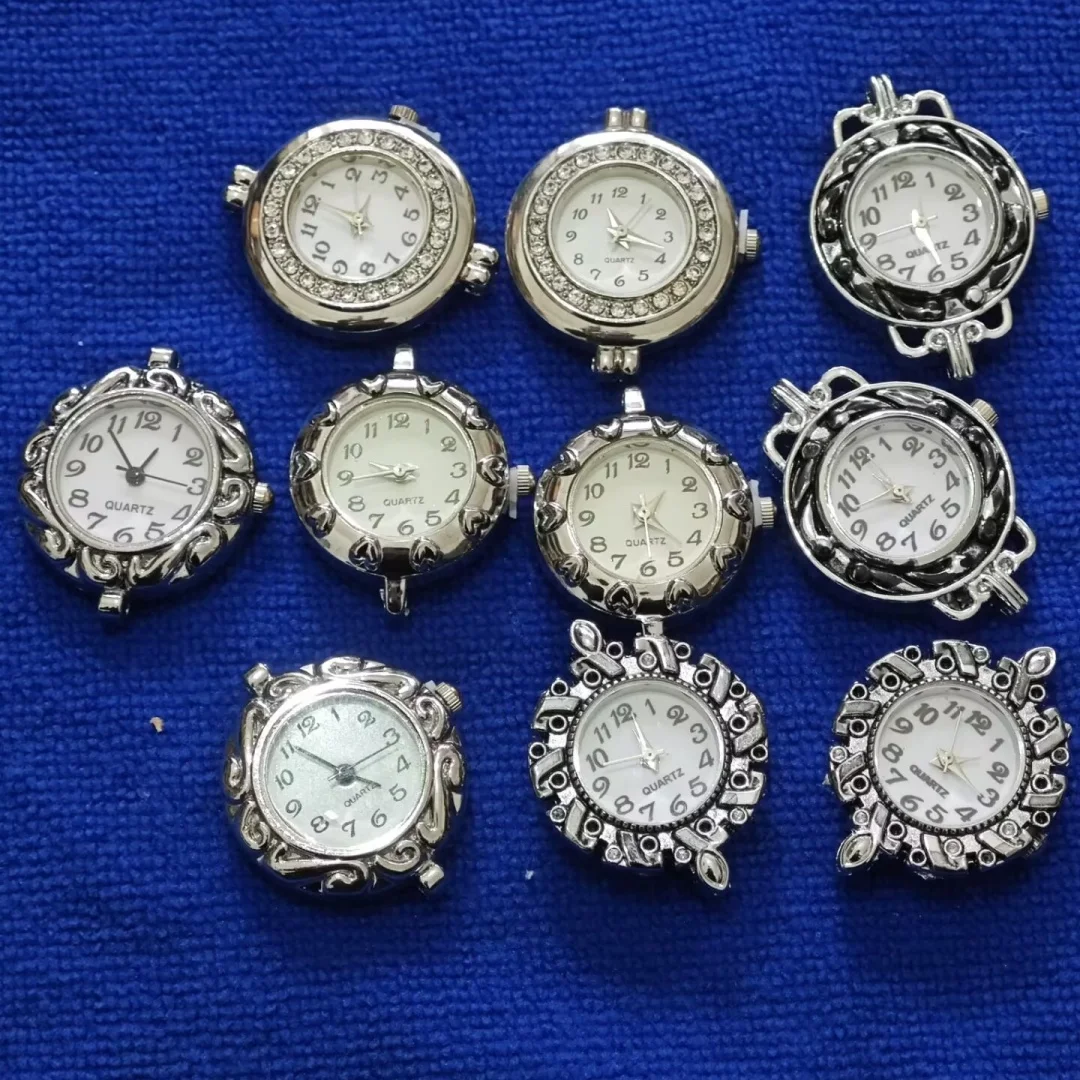 10PCS Mixed of Silver Tone Quartz Watch Face Charms
