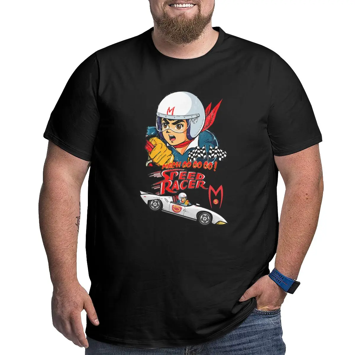 Go..Go... Go.. Speed Racer Men's vintage clothes Round Neck Big Tall Tee Shirt 100% Cotton printed Plus Size 4XL 5XL 6XL graphic