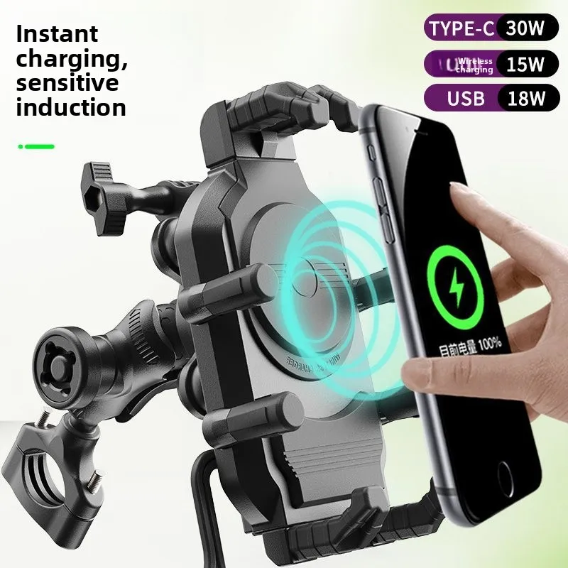 

2026 New Motorcycle Phone Holder with 15W Wireless Fast Charging, Shockproof Navigation Bracket with Anti-Theft Lock Universal
