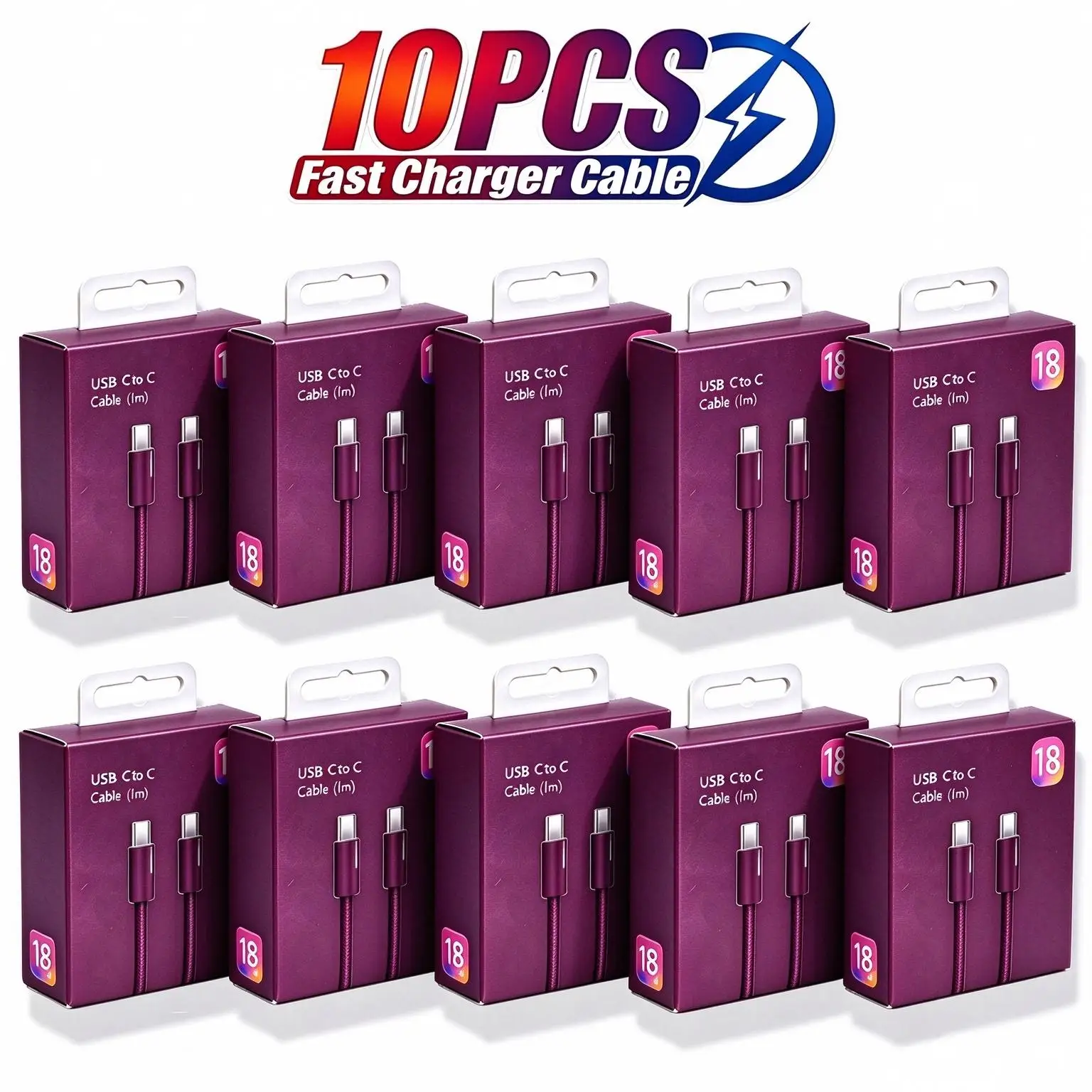 10PCS 60W Dual USB-C Fast Charging Braided Cable For iPhone 15 16 17 18 Pro Max Duo Samsung Xiaomi POCO Honor Type C Data Cables