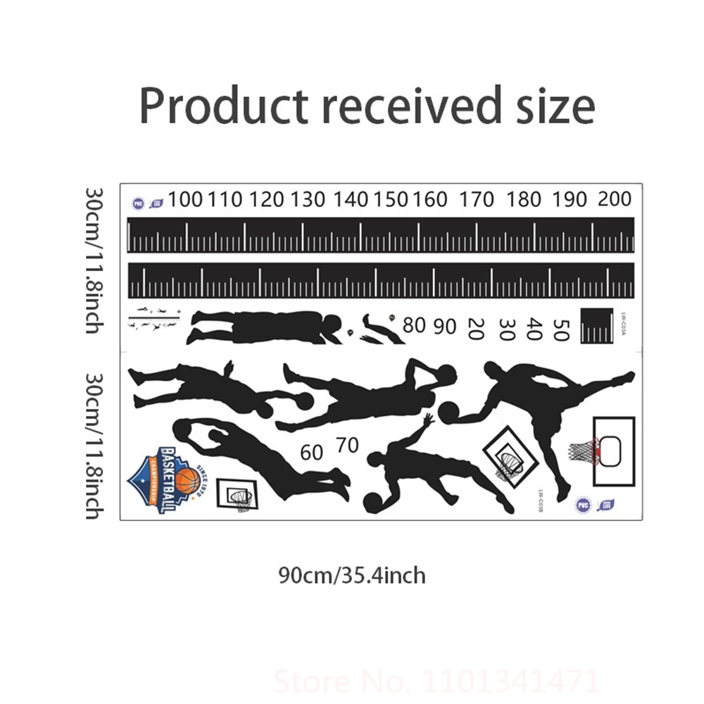 Autocollants Muraux Auto-Adhésifs pour Chambre d\'Enfant, Règle de Mesure Sportive, Décoration de Chambre de Garçon