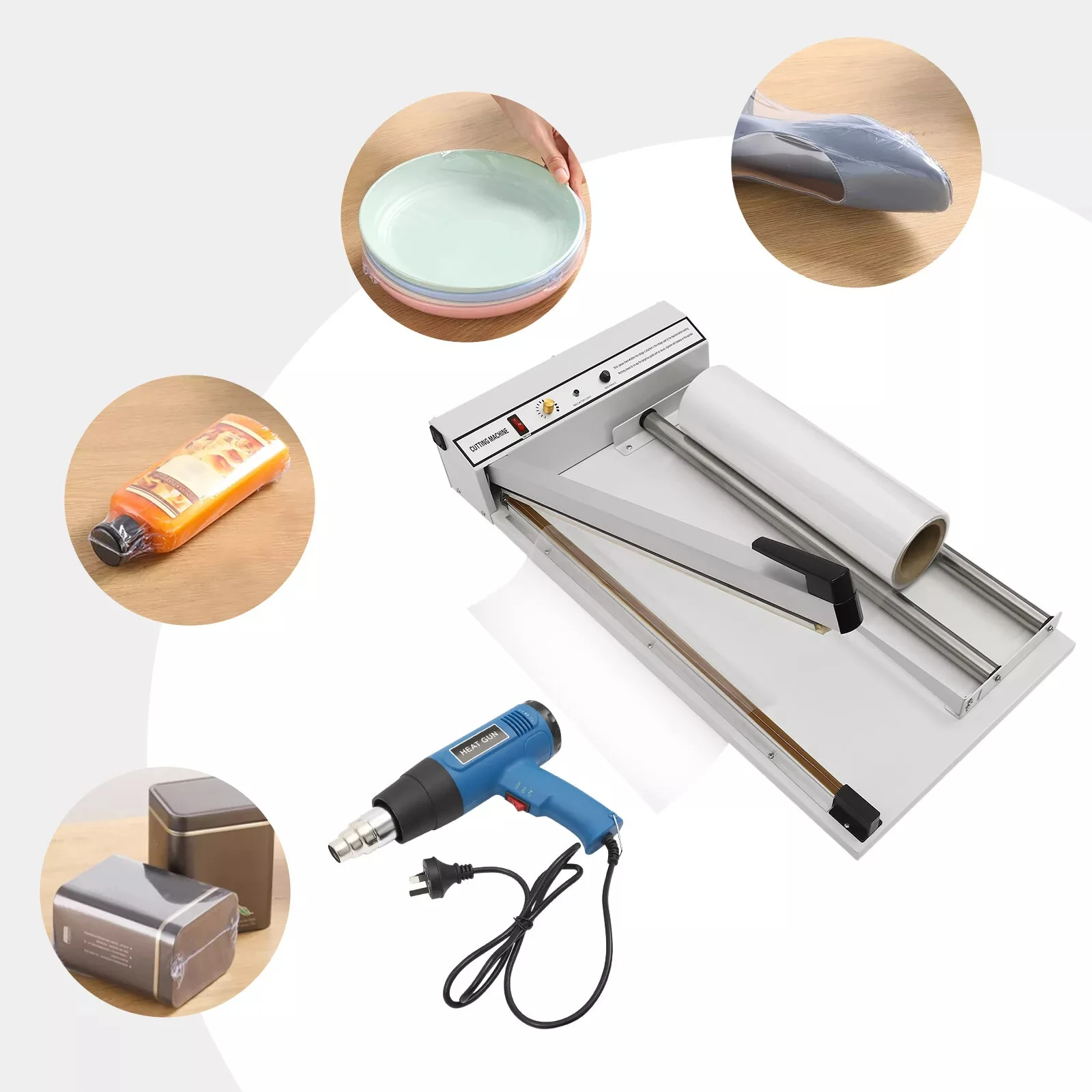 

Shrink Film Wrap Machine - 24" Wrap Sealer with Heat Gun, 380mm Plastic Film for PP & PE