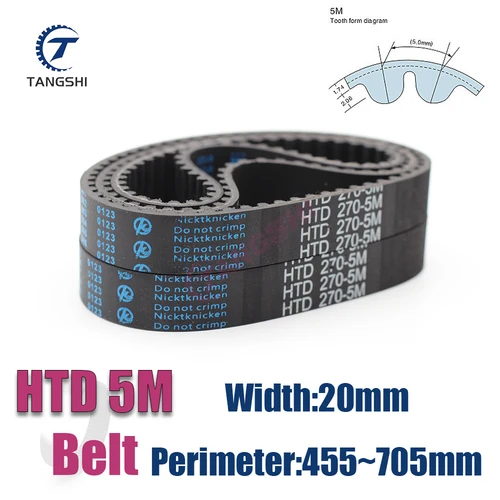 HTD 5M correa de distribución de bucle cerrado de goma ancho 20mm longitud 5M 455 460 500 510 520 525 550 575 600 630 635 640 645 670 ~ 705mm HTD5M
