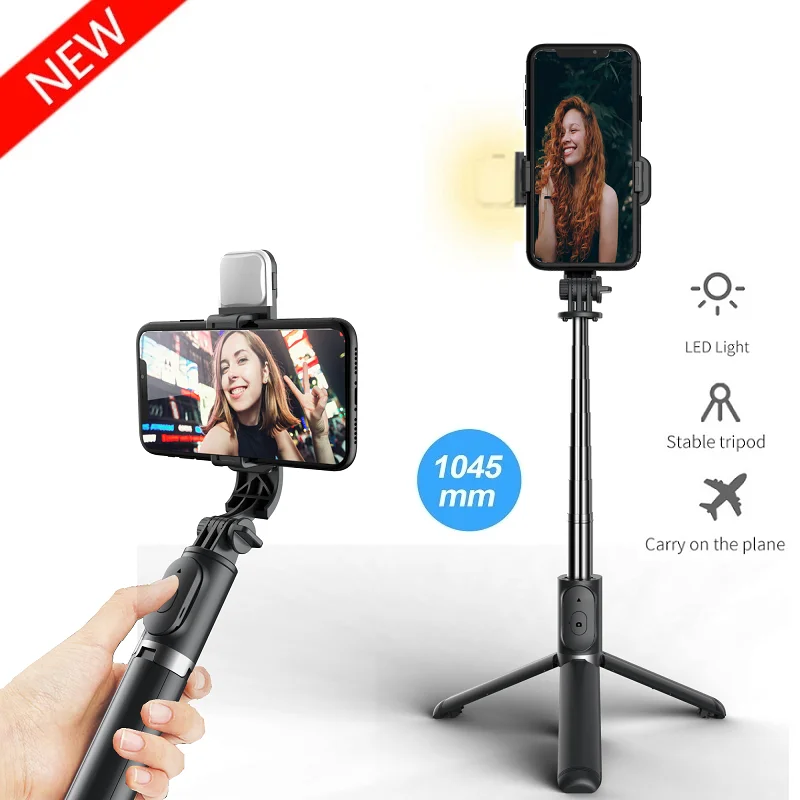 Roreta 2022 NEW Bluetooth Wireless Selfie Stick Tripod Extendable Monopod with fill light Remote shutter For IOS Android phone