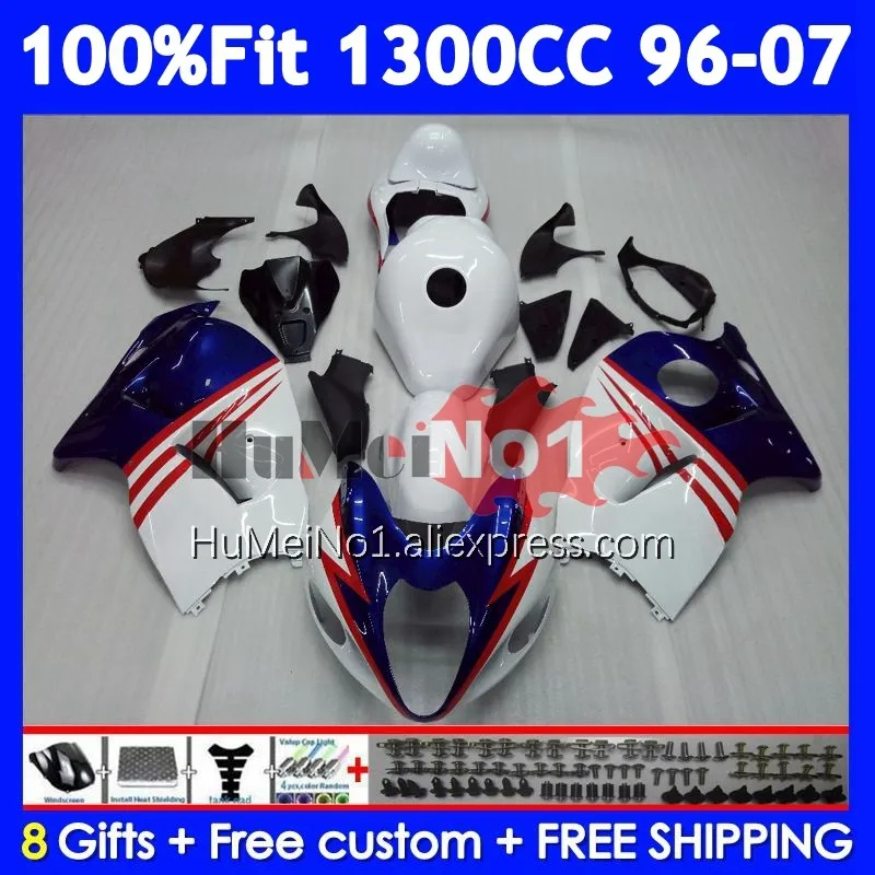 Fairing For SUZUKI Hayabusa GSXR-1300 GSXR 1300 CC 125No.129 White blue GSXR1300 1996 1997 1998 1999 2000 2001 02 03 04 05 06 07