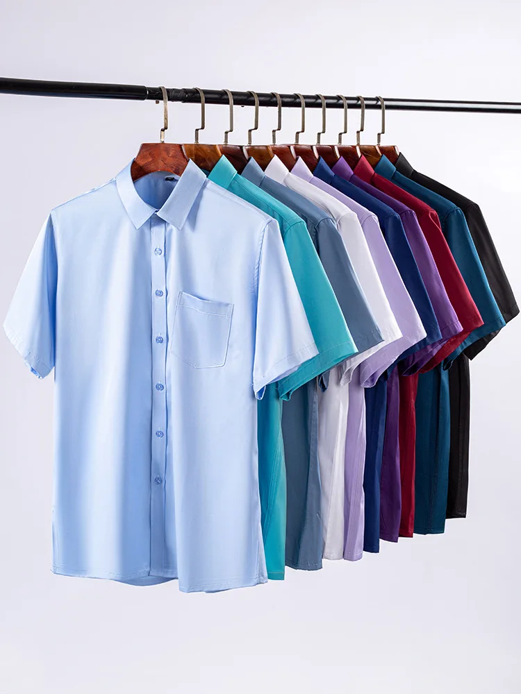 7XL Soft Cozy Anti-Wrinkle Men Shirts Short Sleeves Dress Shirts For Men Slim Fit Camisa Social Business Pocket White Shirt