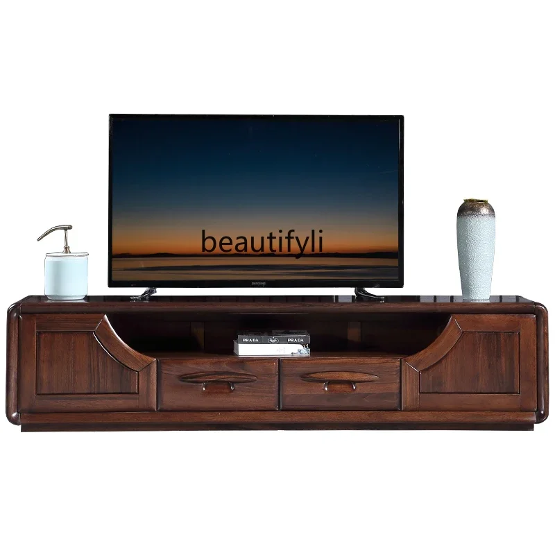 

S Solid Wood Small Apartment Living Room TV Stand Simple and Modern Coffee Table New Chinese Style Living Room Floor Cabinet
