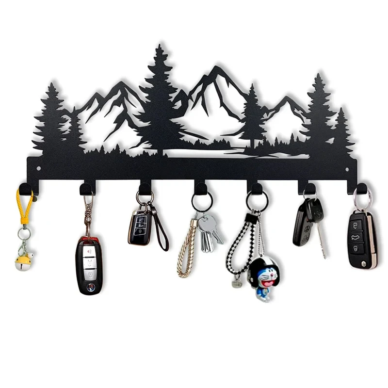 Beautiful mountain forest shape metal key holder wall hooks organizer door entryway hallway kitchen wall decor rack hook