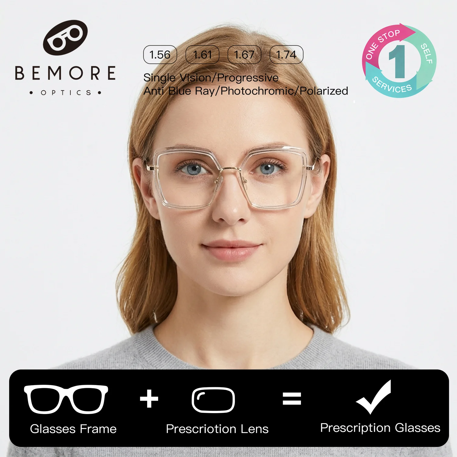 

Очки BEMORE Butterfly для женщин, квадратные, металлические, фотохромные, с защитой от синего света, мультифокальные, прогрессивные, оптические