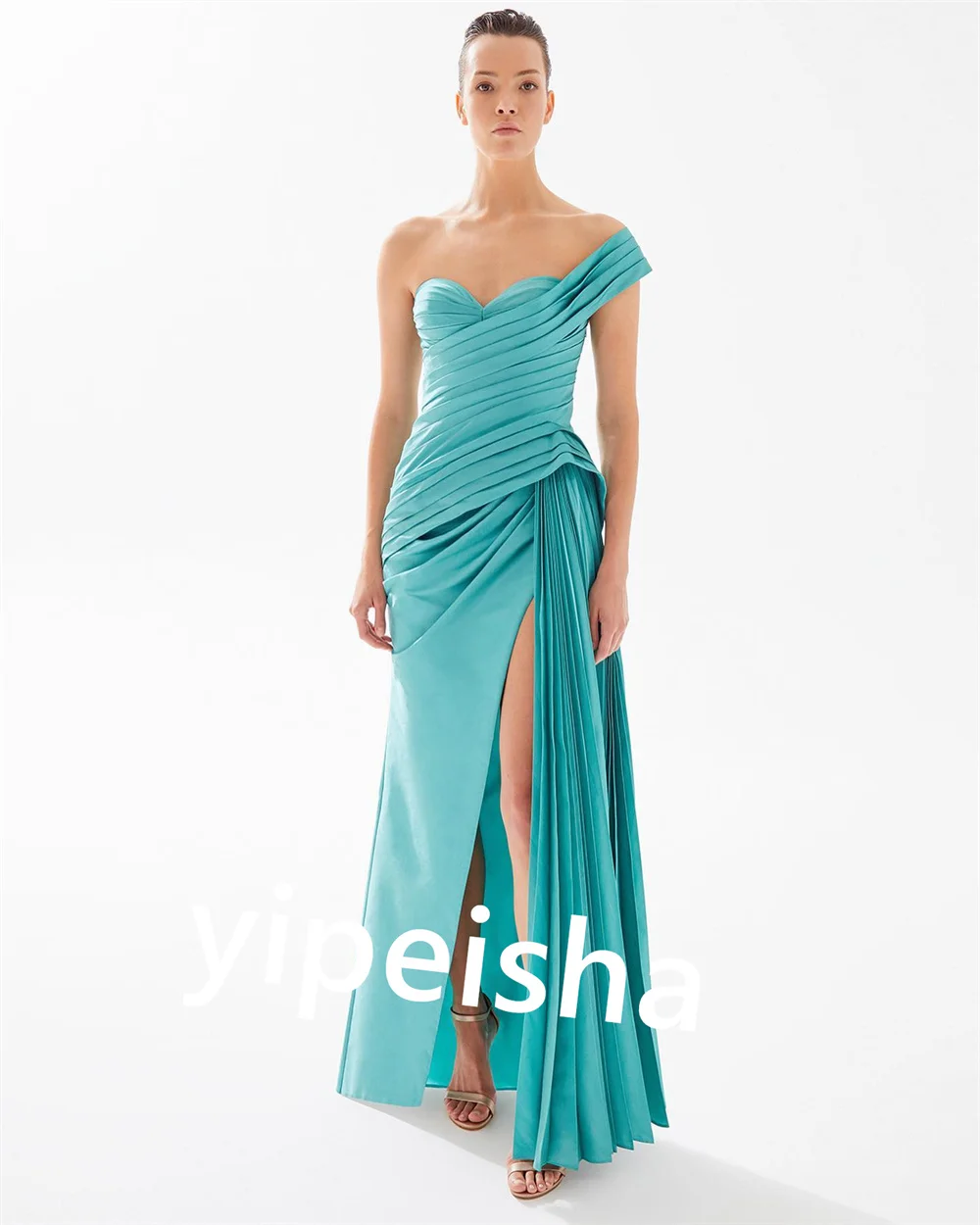 CustomizedJersey Pleat Prom Sheath One-shoulder Bespoke Occasion Gown Long Dresses