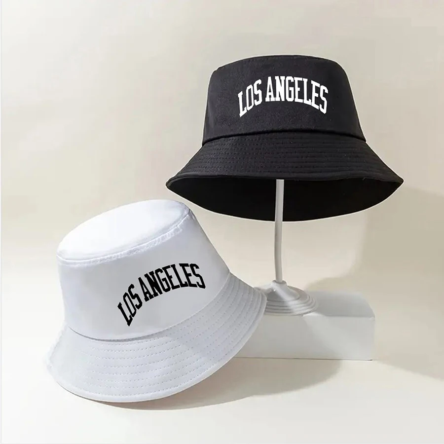 LOS ANGELES Letter Printing Bucket Hats for Women Men Fisherman Hat Cotton Comfortable Durable Fashion Caps Black/White/Beige