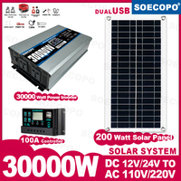 SOECOPO 30000W Solar System Kit  200W Panel Inverter (2 sockets) Dual voltage input 12V/24V To 110V/220V 100A Controller Camping