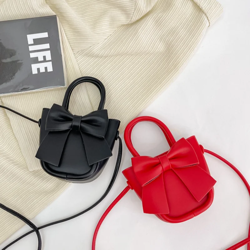 New Girl\'s Bow Shoulder Bag Cute Little Girl Crossbody Bag Handheld Zero Wallet Accessories Mouth Red Envelope small bag