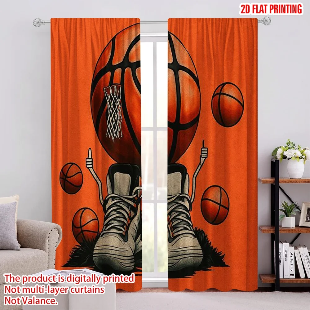 2pcs,2D plane printing Curtain Fabric Basketball Sneakers Versatile Fabric (without rod) Festive Perfect for Study, Living Room,