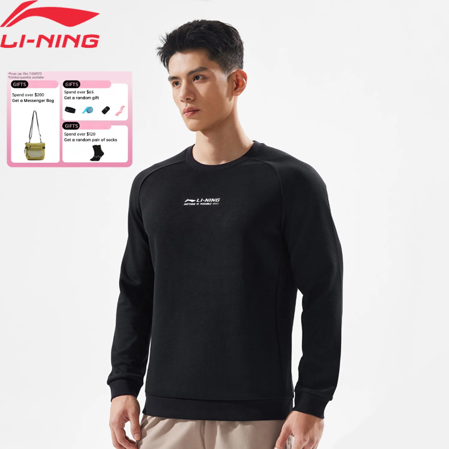 

Li-Ning Men's Training Knitted Sweatshirt 3D FITTING Regular 75%Polyester 20%Viscose 5%Elastane LiNing Fitness Pullover AWDV497