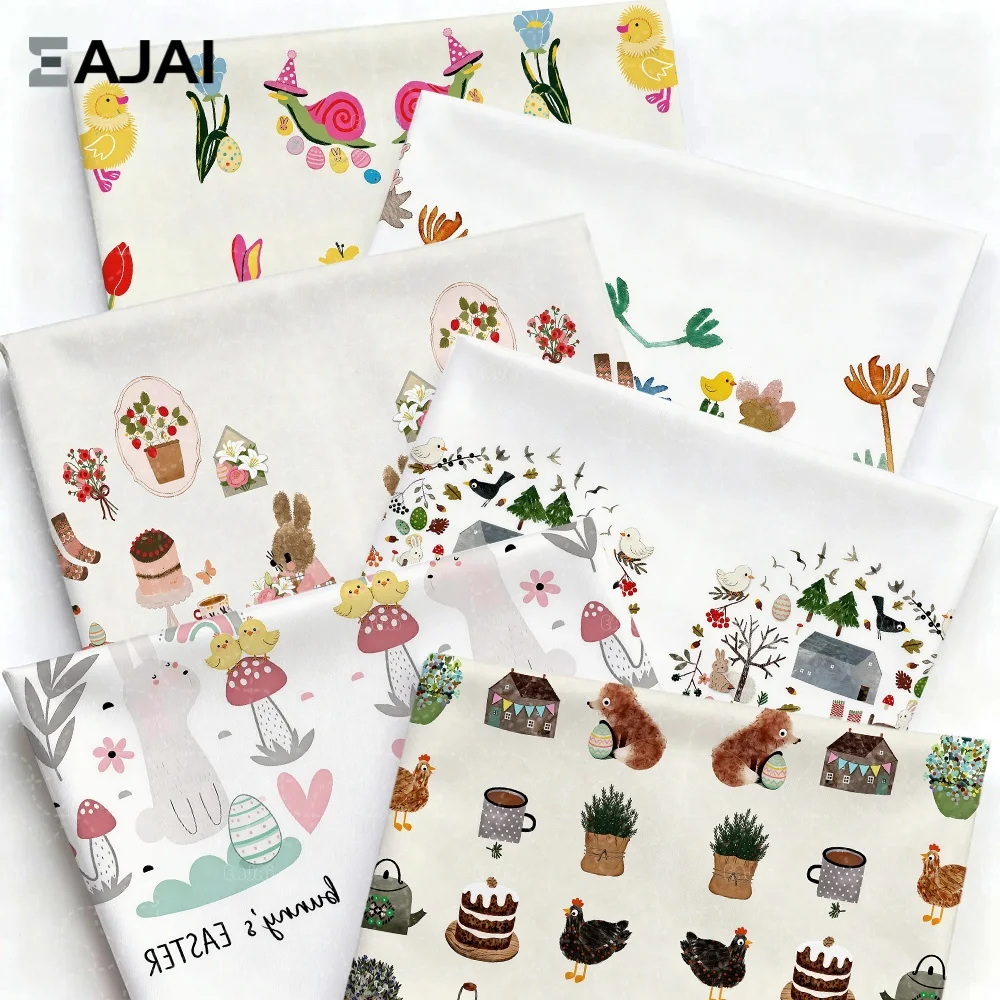 

Eajai Easter Rabbit Carrot Egg Print Quilting Cotton Fabric DIY Patchwork Sewing Craft Material Tissus Tecido