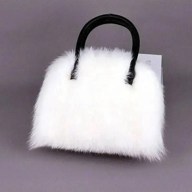 Winter Women Fox Fur Handbags Genuine Cowhide Hard Handle Handbag Full-pelt Red Fur Shoulder Luxury Evening Fashion Bags Tote