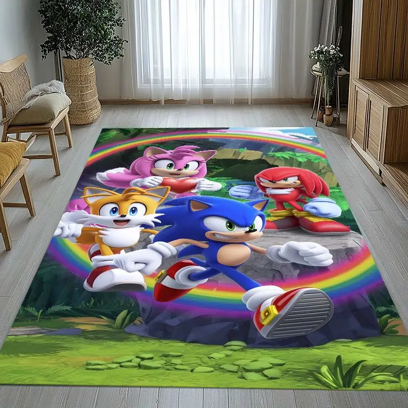 Vintage Cartoon S-Sonic Rings K-Knuckles Game Non-Slip Area Rug for Living Room,Bedroom Playroom Carpet Mat for Sofa,Home Decor