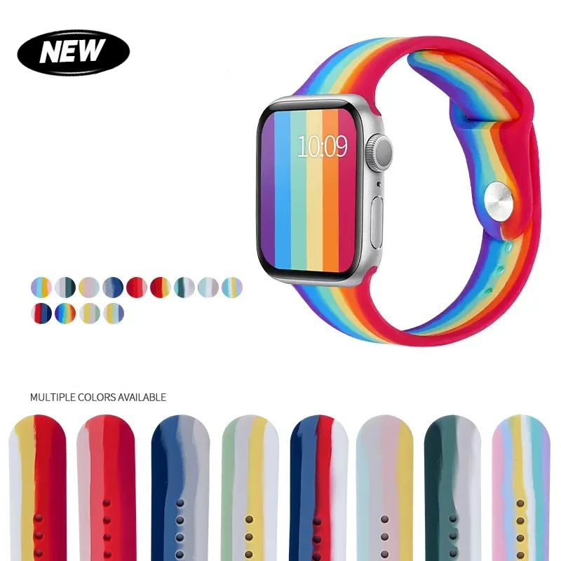

Rainbow Printed Strap for Apple Watch 10 9 8 7 SE Silicone Band Replaceable Bracelet for iWatch 46mm 44mm 42mm 41mm Watchband
